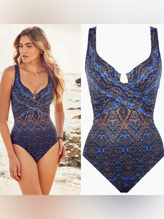 Miraclesuit Other - Miraclesuit Criss Cross Escape One Piece Swimsuit in Thebes Blue Multi size 12